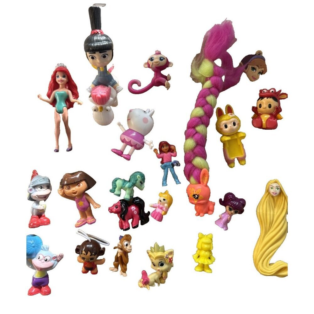 21 Lot Mini Figures Dora Despicable Me Ariel Peppa Pig Fingerlings Kinder MLP